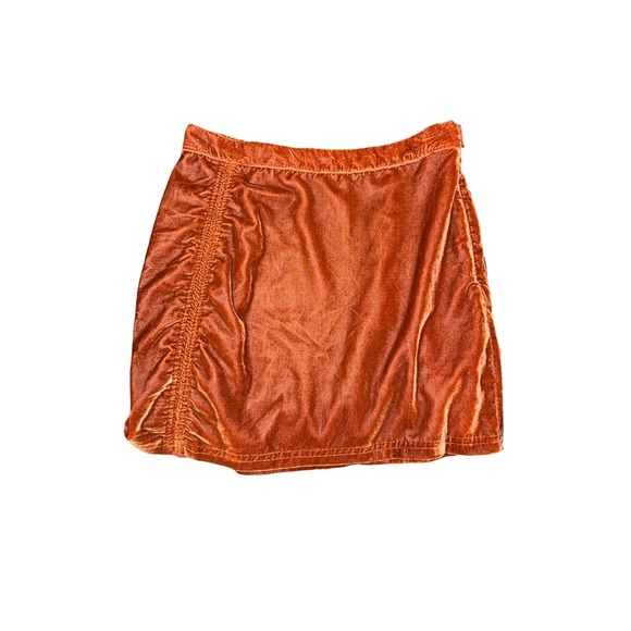 Free People Vivienne Velvet Cinched Mini Skirt Sz 8 in Rust Excellent Condition - Picture 3 of 5
